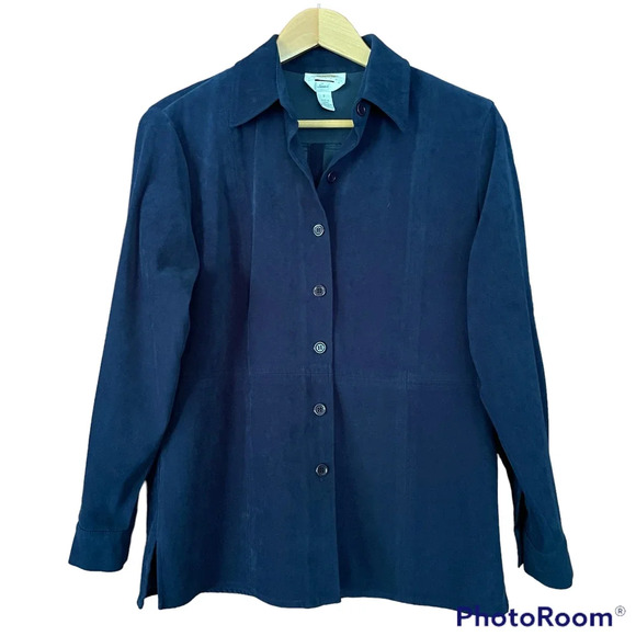 Talbots Shirt Jacket Button Up Microfiber Navy Blue Size P (XS Petite) - Picture 1 of 9